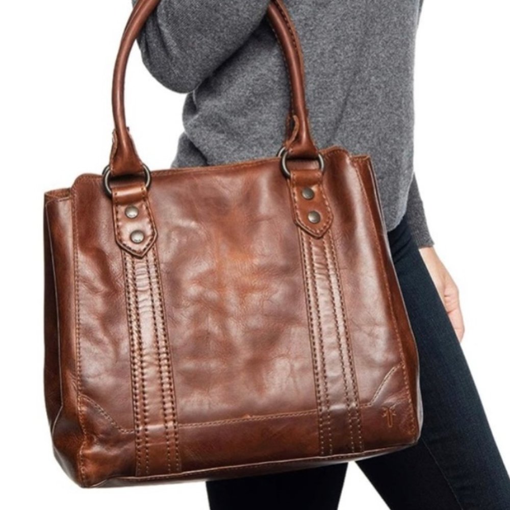 FRYE Melissa Washed Leather Tote Women’s Handbag in Cognac Brown AUTHENTIC